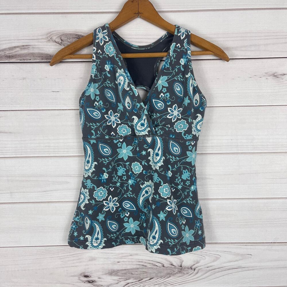Marika Floral Print Tank Top - Gray and Teal